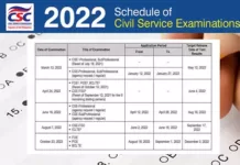 Calendar of National Civil Service Written Examinations