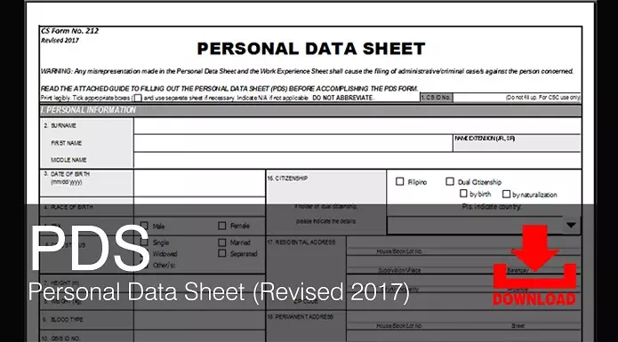 [Downloads] Excel and PDF File of PDS Personal Data Sheet (CSC Form 212 Revised 2017)